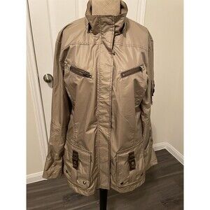Goode Rider Rain Jacket Womens S Beige Nylon Hooded Equestrian Full Zip Outdoor